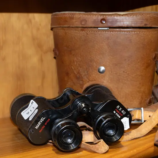 pair of 8x40 field binoculars with leather case
