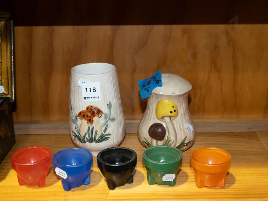 glass egg cups, retro canister, salt shaker - chips to rim Image 1++