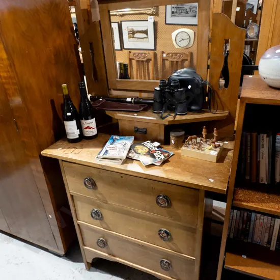 arts and crafts 4 drawer mirror back dresser - marks and wear to varnish