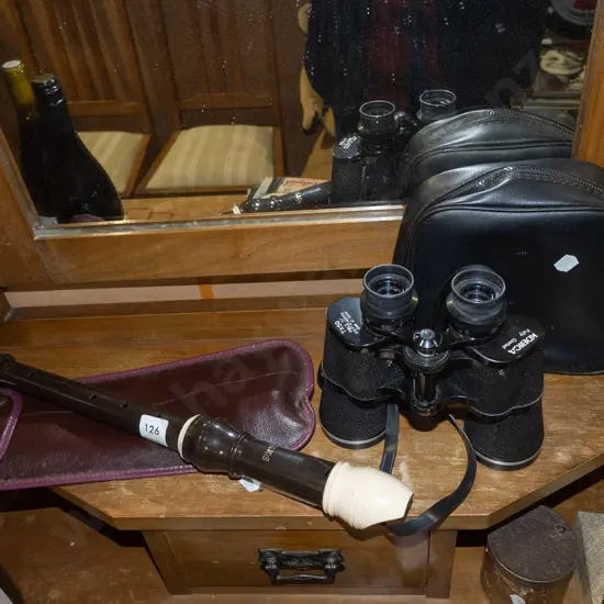 recorder and pair of 7x50 binoculars
