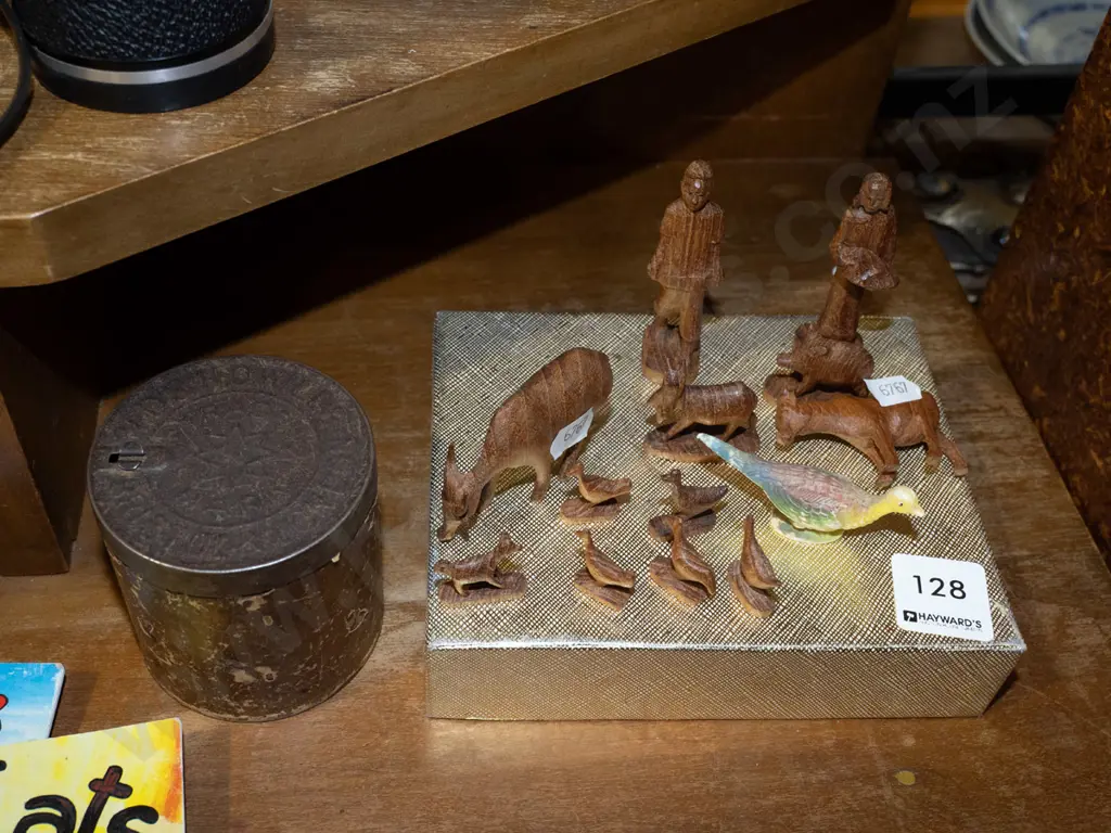 vintage tin and carved  wooden miniature animal figurines Image 1++