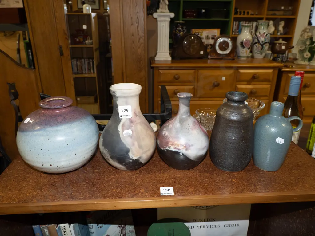 4x studio pottery vases and a small jug. Tallest vase H190 Image 1++