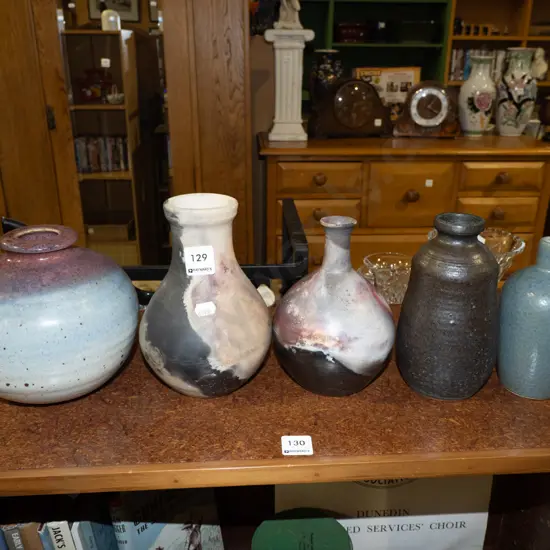 4x studio pottery vases and a small jug. Tallest vase H190