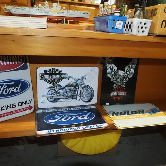 5x reproduction automotive / motorcycle prints on tin