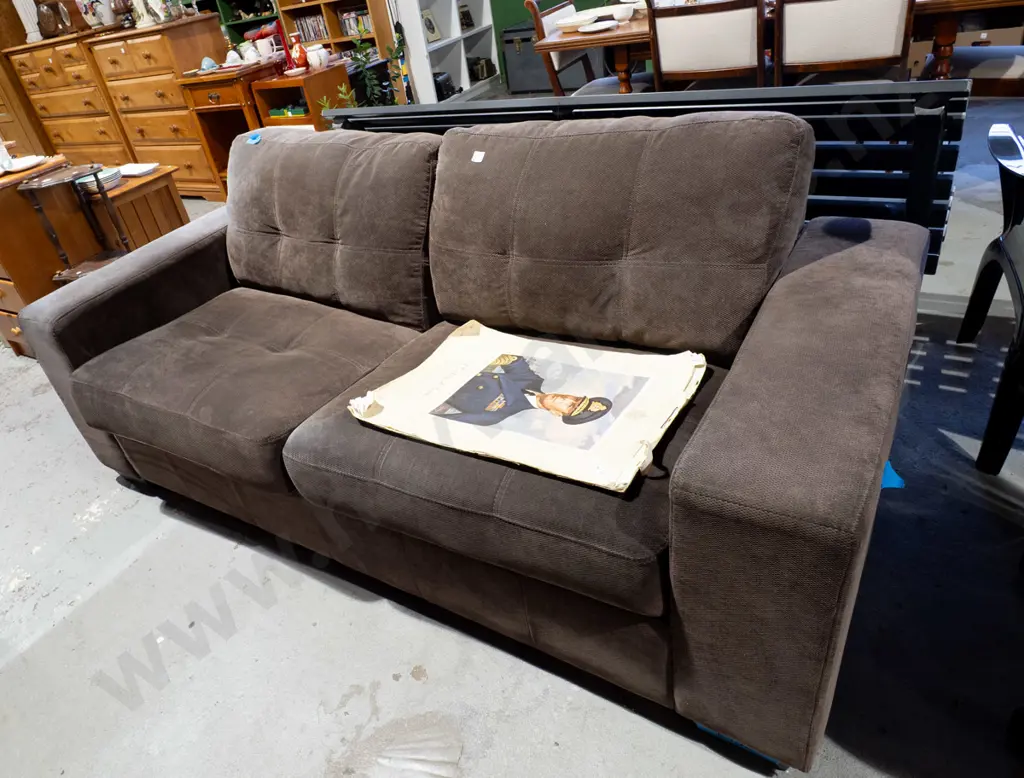 brown upholstered 2 seater divan bed - slight fading at 1 end Image 1++