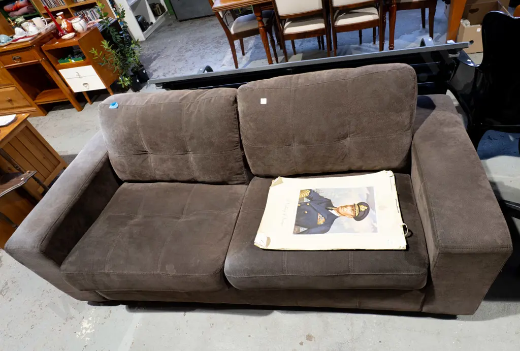 brown upholstered 2 seater divan bed - slight fading at 1 end Image 1++