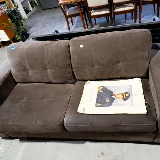 brown upholstered 2 seater divan bed - slight fading at 1 end