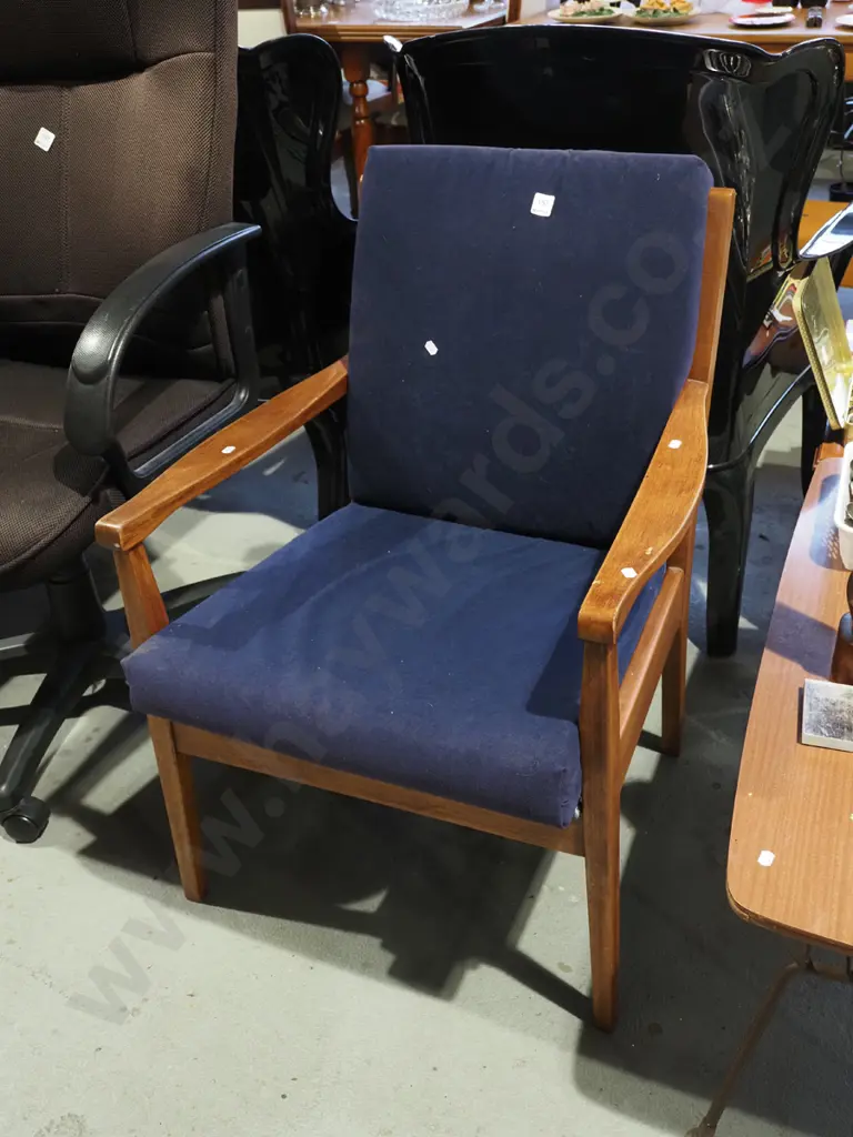 mid century mahogany blue armchair Image 1++