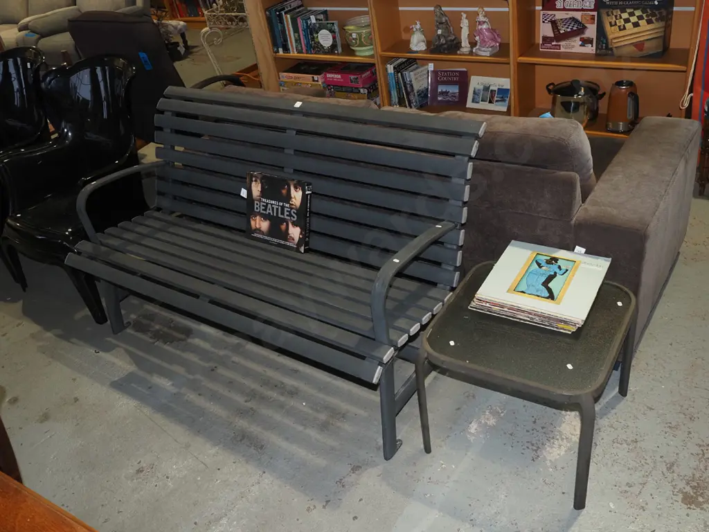 alloy garden bench seat  and glass top end/coffee  table Image 1++