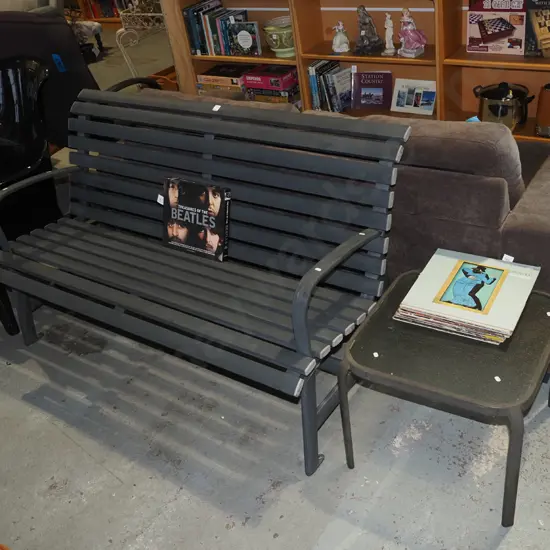alloy garden bench seat  and glass top end/coffee  table