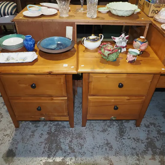 pair of pine Town and Country 2 drawer bedside cabinets