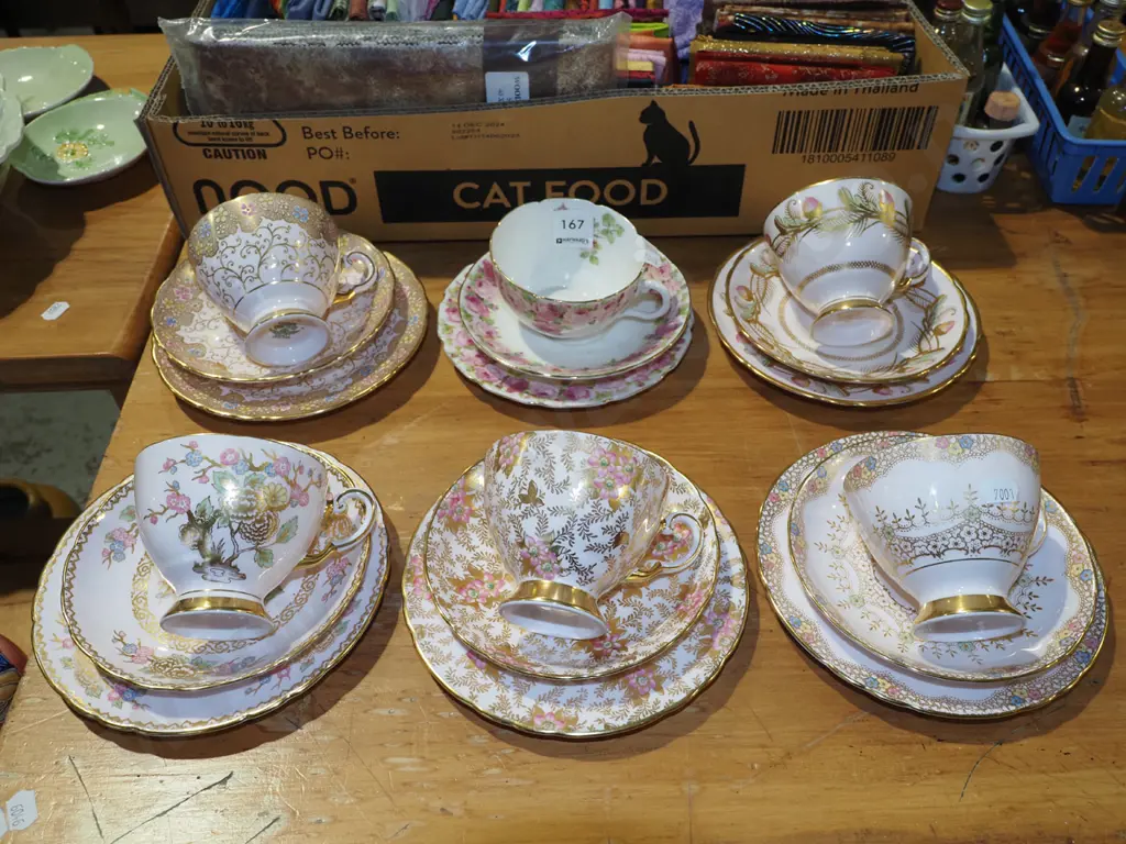 5x pink floral trios, Royal Doulton pink rose trio Image 1++