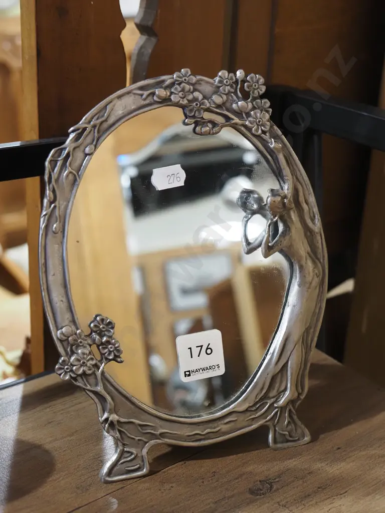 pewter art nouveau style mirror H210 Image 1++