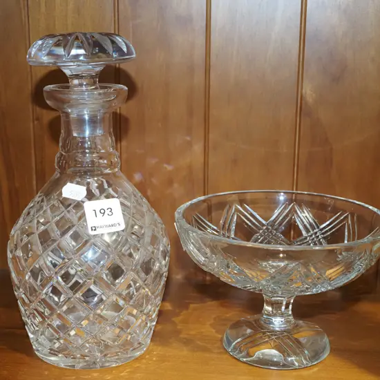 cut crystal decanter and comport
