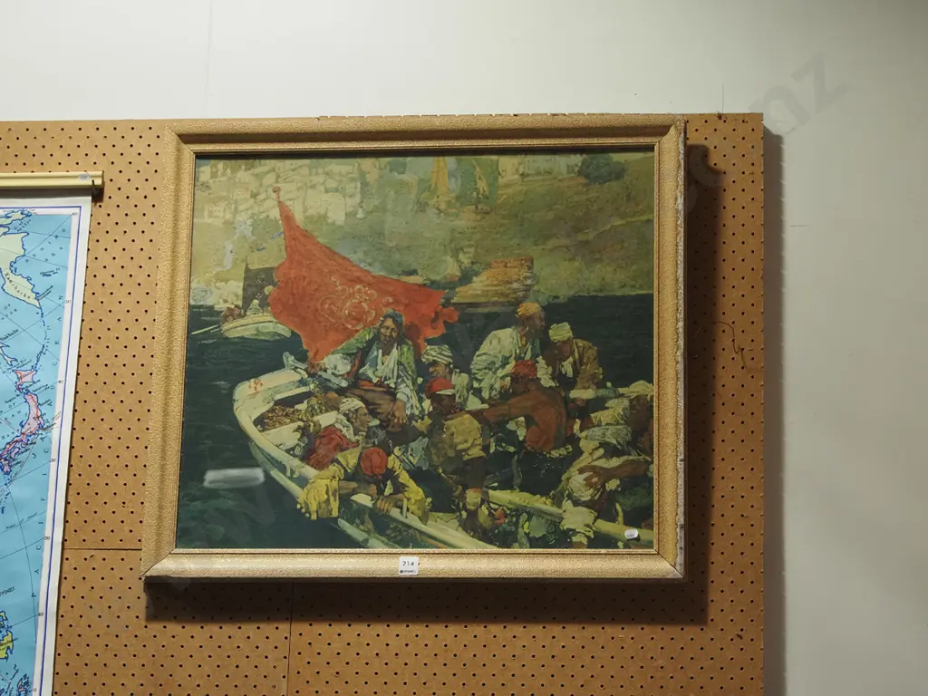 framed print - men in boat - damage to frame Image 1++
