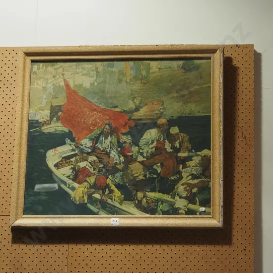 framed print - men in boat - damage to frame