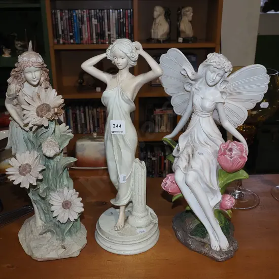 compsite figurine, 2x fairy figurines