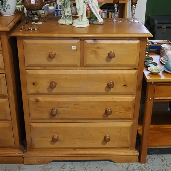 colonial kauri 5 drawer chest - has been revarnished H1000 W940 D450
