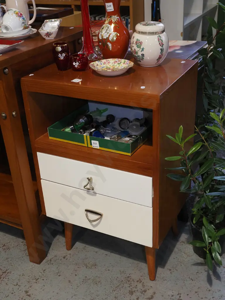 mid century 2 drawer pine bedside cabinet Image 1++