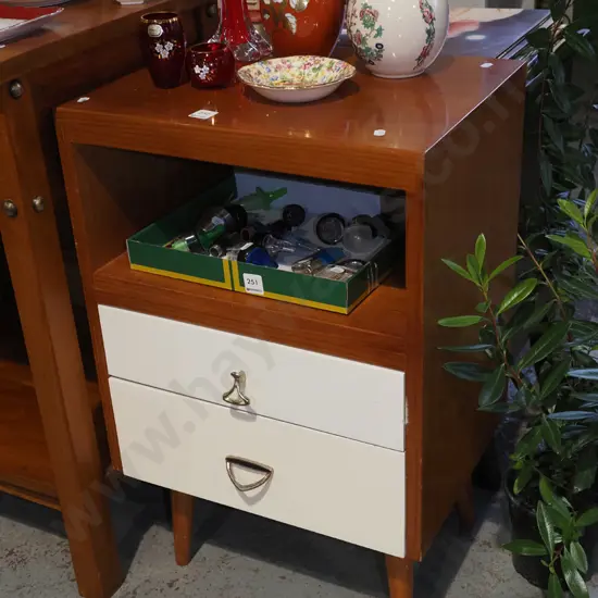 mid century 2 drawer pine bedside cabinet