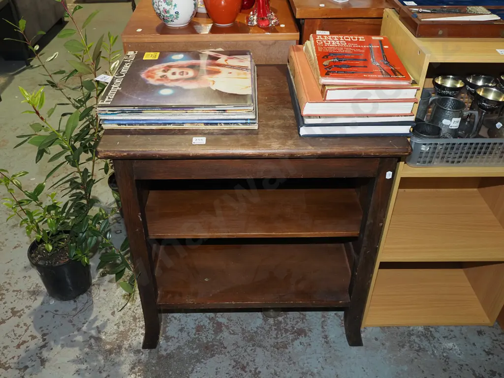 dark stained solid wood end table shelves H600 W600 D430 Image 1++