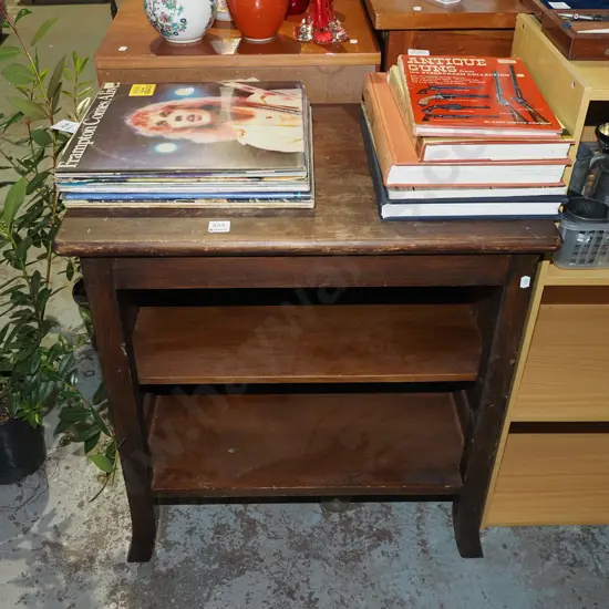 dark stained solid wood end table shelves H600 W600 D430