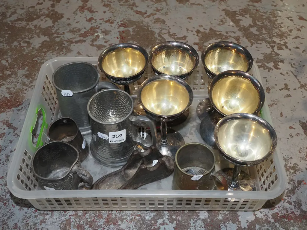 tray; plated goblets, beer mugs, part shoe  last etc Image 1++