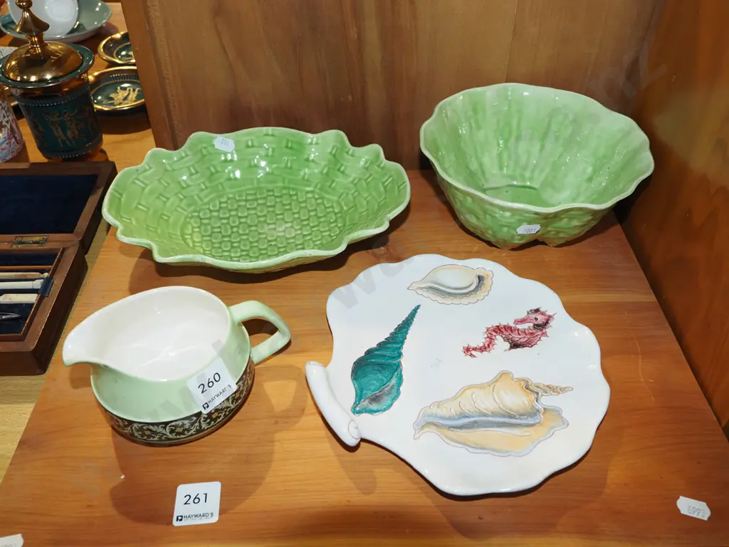 retro Italian ocean themed platter , Carlton creamer, 2x green ceramic bowls Image 1++