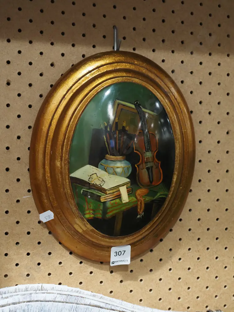 acrylic on convex oval board - still life desk top H250 Image 1++