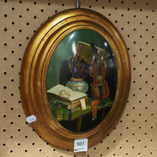 acrylic on convex oval board - still life desk top H250