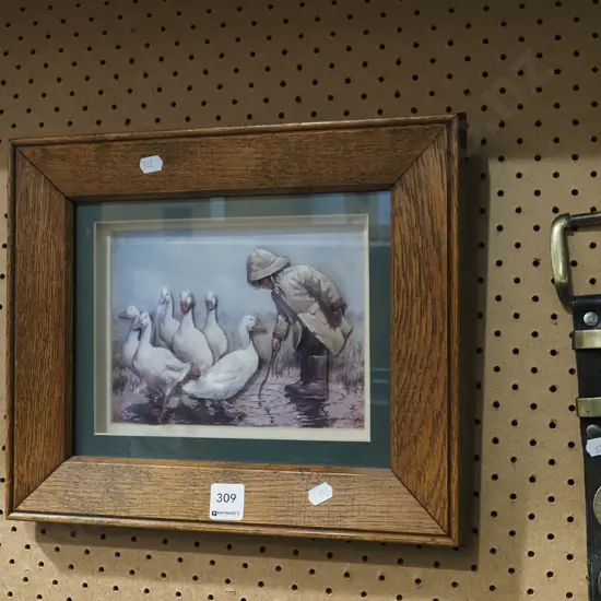 framed 3D paper print - boy and geese