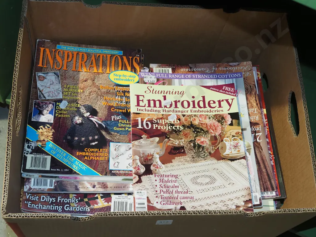 box of embroidery and other crafting magazines Image 1++