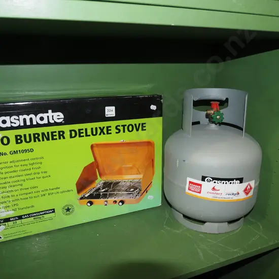 boxed as new Gasmate 2 burner bbq and gas bottle