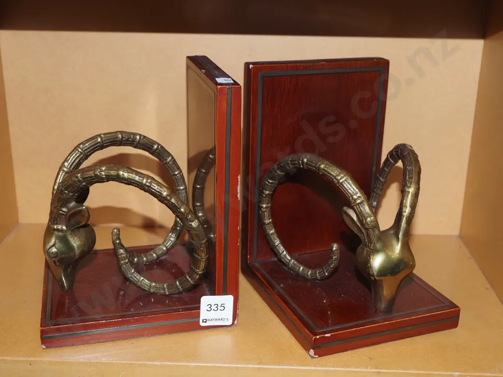 wood and brass goat themed bookends Image 1++