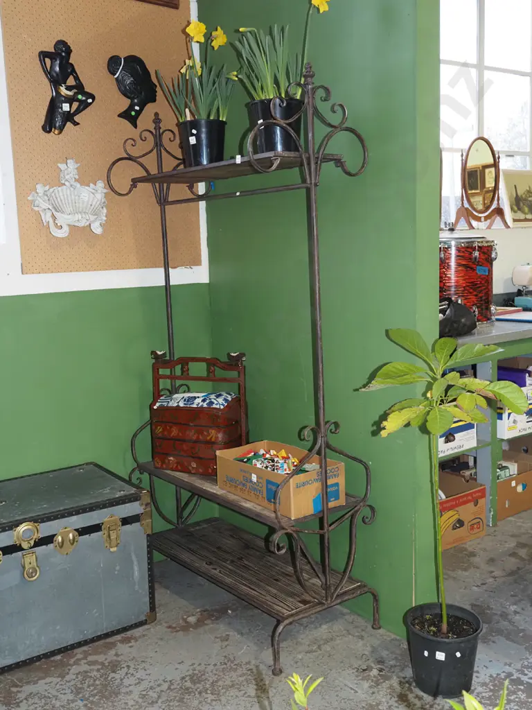 wrought metal clothes rack with hat shelf and shoe storage and rail  Image 1++