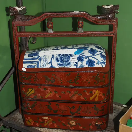 Chinese ceramic-top wedding basket - missing feet, repairs, surface damage