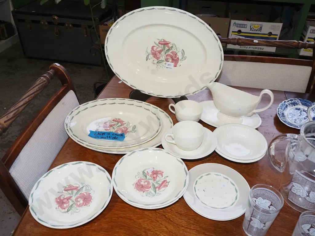 Susie Cooper dinner items - chips, cracks, crazing, stains, Wedgwood gravy boat, cups etc Image 1++