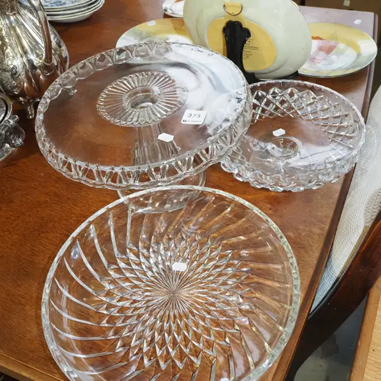 cake stand, crystal comport, shallow dish