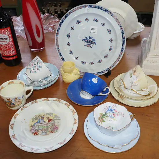 bunnykins plate, trio, cup, saucer, Wedgwood Vieux Rouen plate