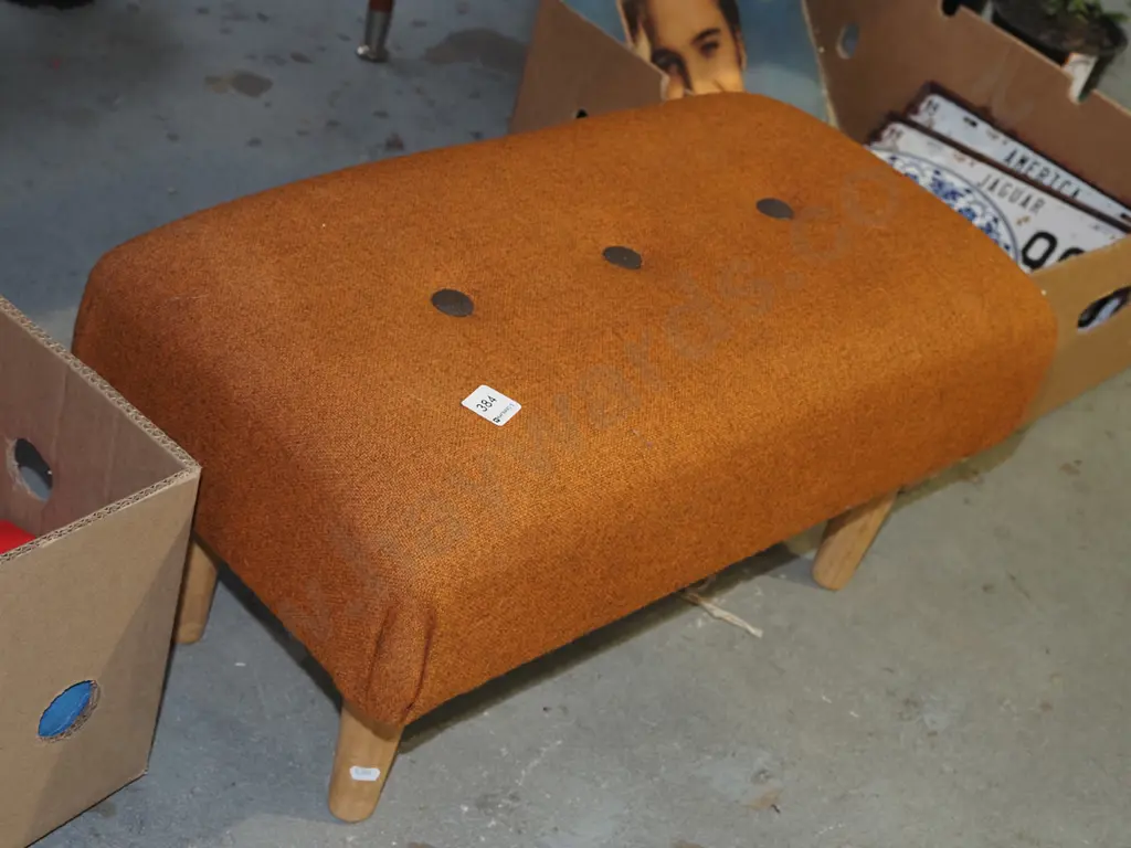 orange deep buttoned footstool Image 1++