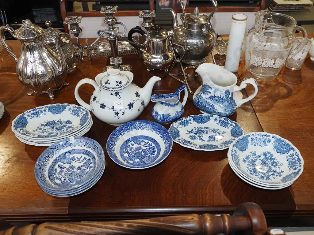 blue and white bowls, jugs, plates, Royal Doulton York Town teapot Image 1++