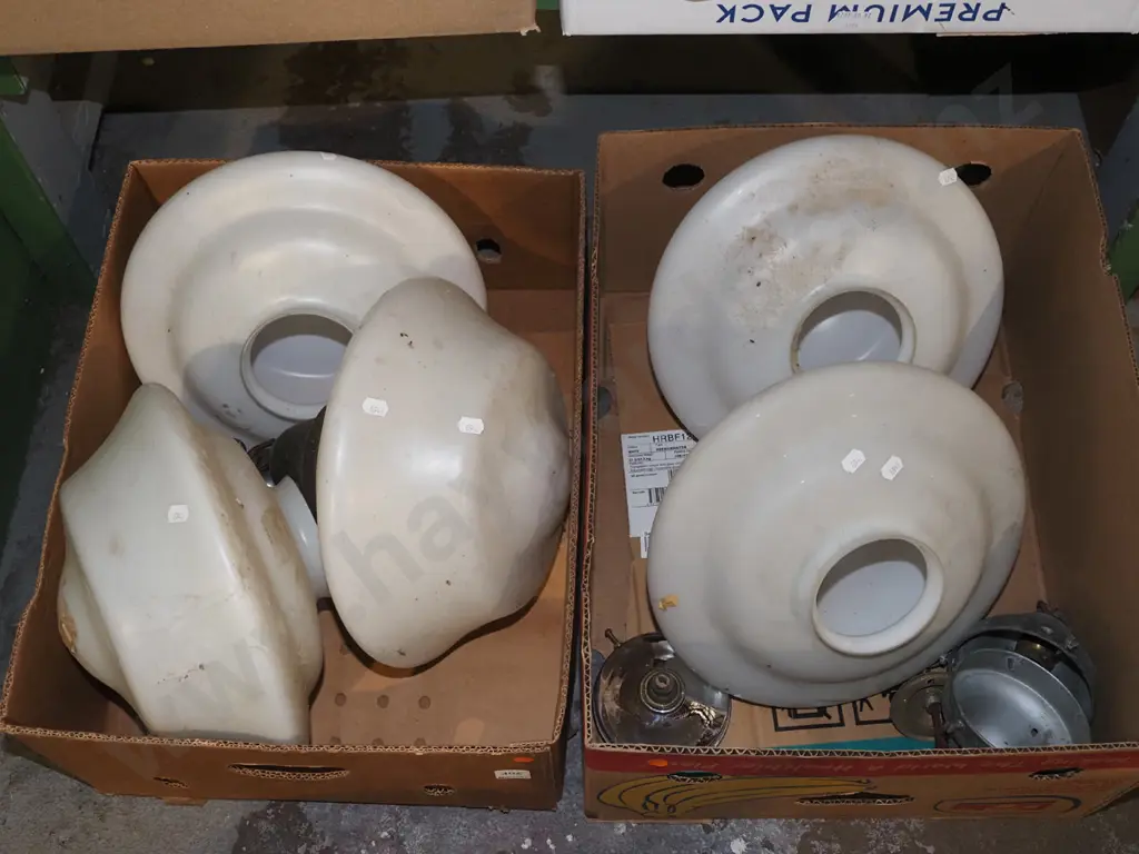 2x boxes of 5x  white glass light fittings- orange dots Image 1++