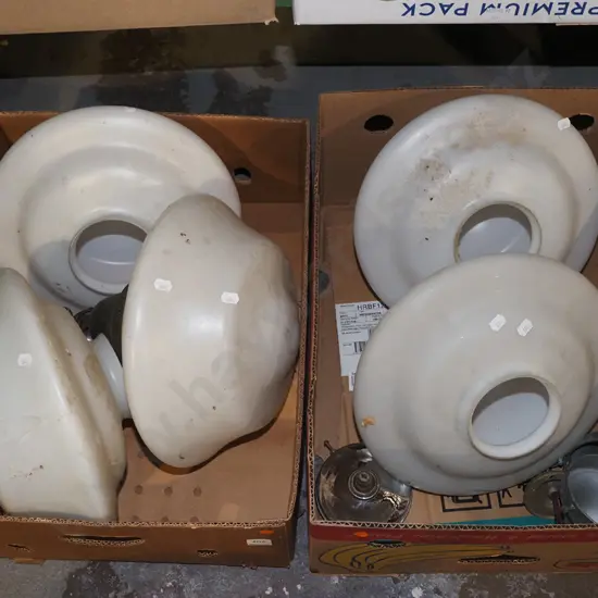 2x boxes of 5x  white glass light fittings- orange dots