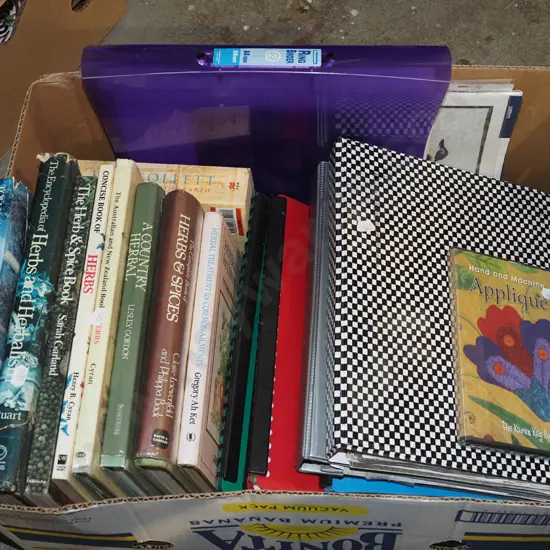 box; gardening books, various patchwork and craft patterns