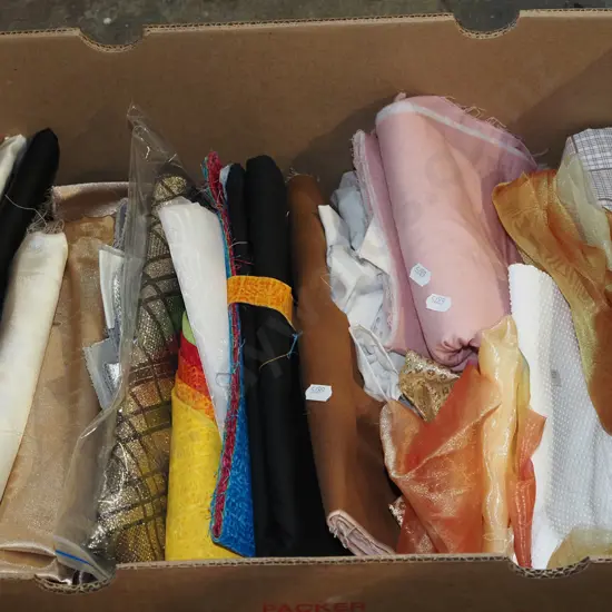 box of fabric pieces