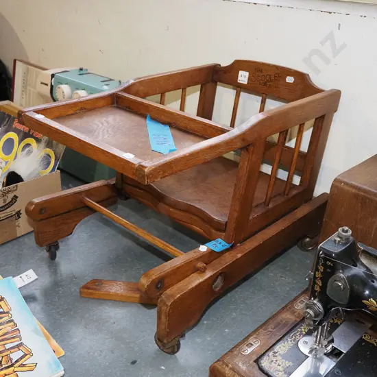 oak Schooler vintage child's chair with tray and on casters