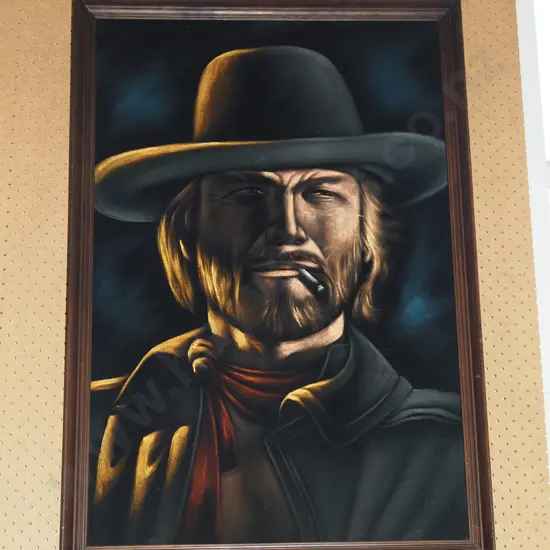 framed acrylic on velvet - cowboy