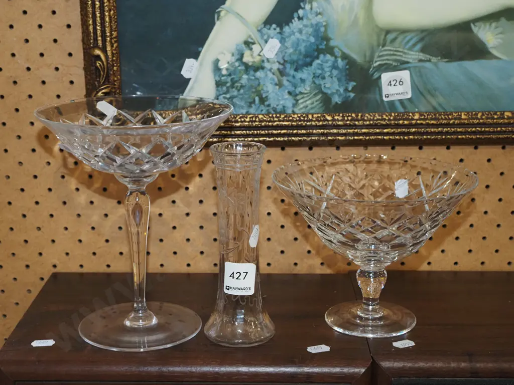 2x cut crystal comports, vase Tallest H180 Image 1++