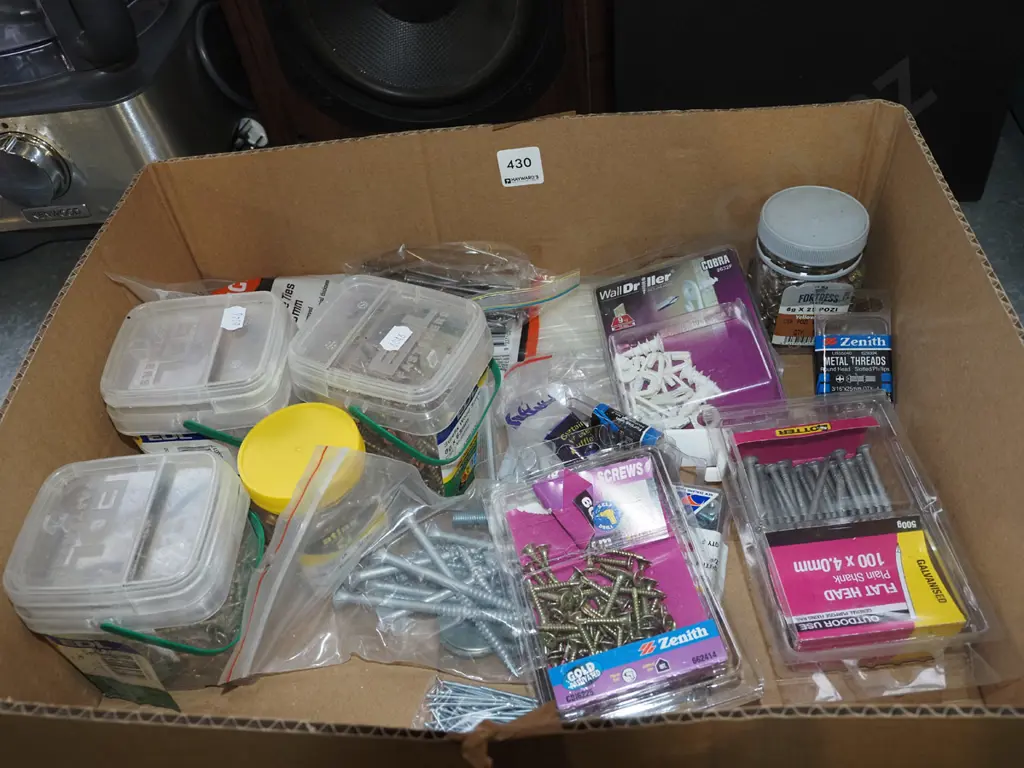 box of various screws, nails, cable ties Image 1++