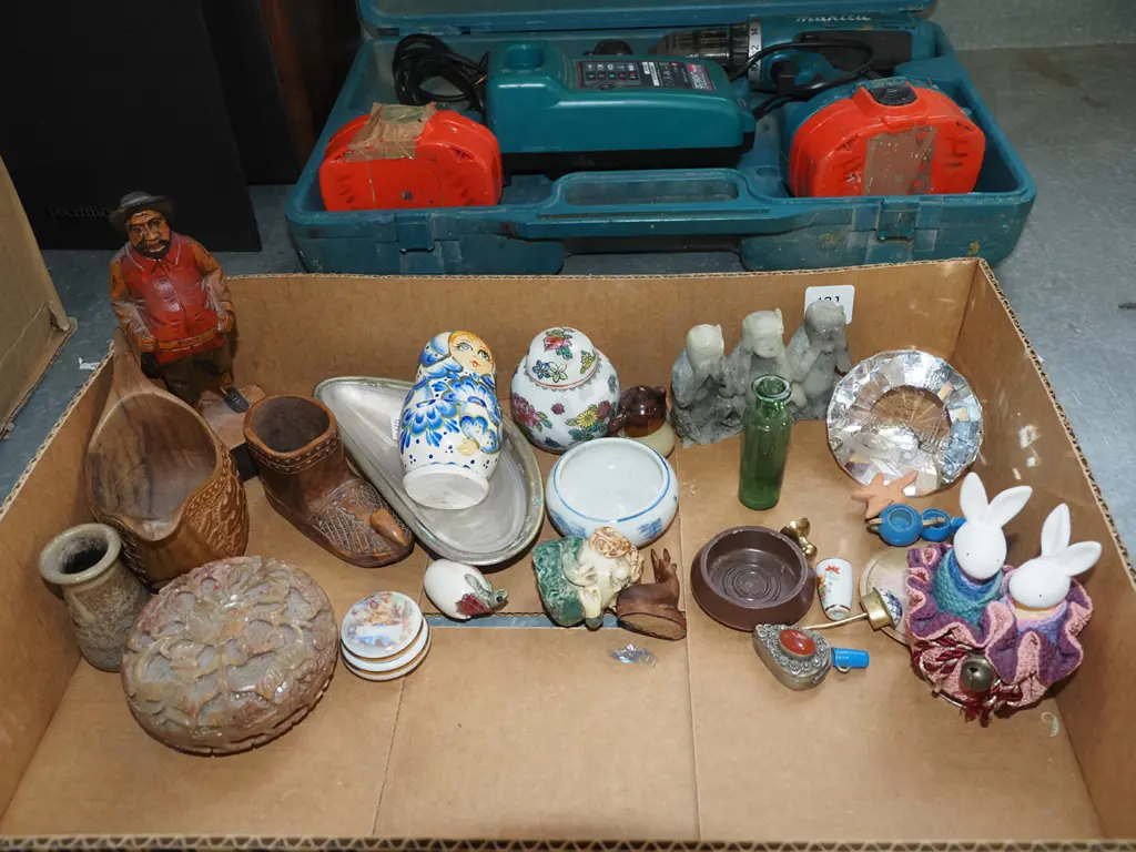 box; figurines, alabaster monkeys, Russian dolls etc Image 1++